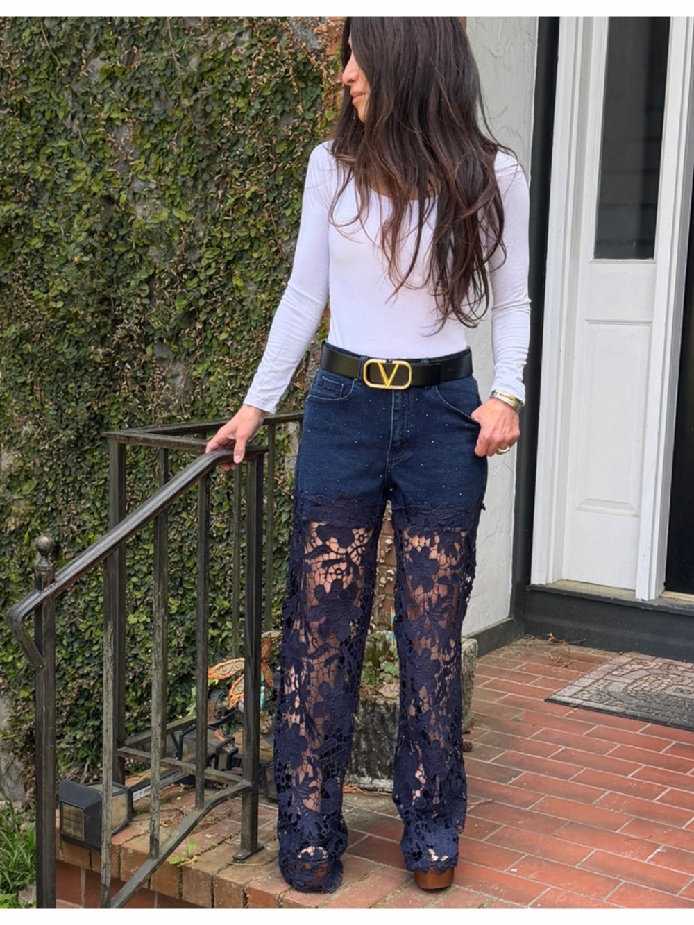 Boho Lace Overlay Jeans - Designer Style - Picture 4 of 4